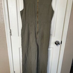 Nine West Khaki Sleeveless Wide Leg Jumpsuit